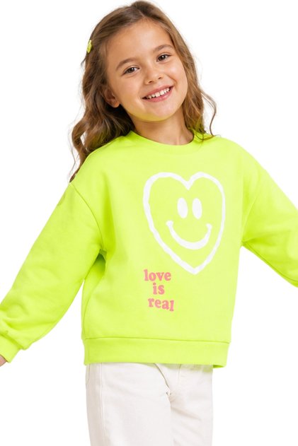 Girls' Sweatshirt Green Long Sleeve Lettering and Heart Patterned Kids' Sweatshirt