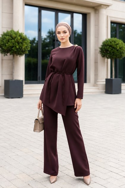 Asymmetrical Cut Tunic Stylish Design Trouser Suit Outfit