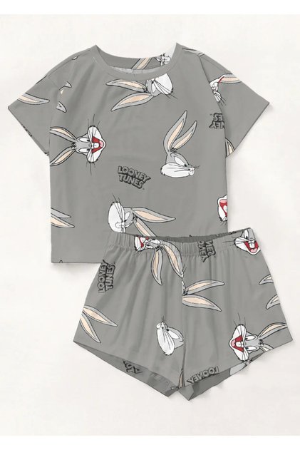 Trendy Bugs Bunny Gray Pajama Shorts Set