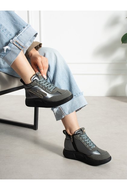 Elisa Gray Fur Lined Hidden Heel Women's Sneakers Boots
