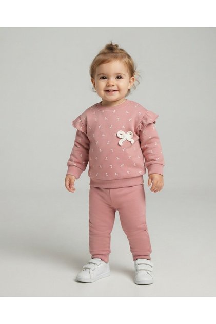 Baby Girl Bow Detailed Seasonal 2-Piece 100% Cotton 6-9-12-18-24 Months Stylish Top and Bottom Set