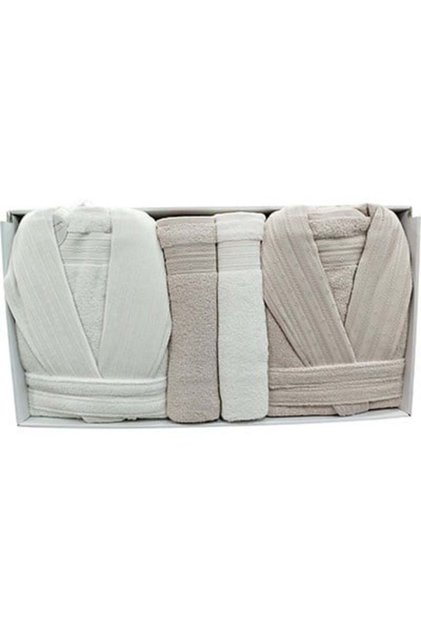 Aile Bornoz Seti Cotton Athena Ekru - Pudra