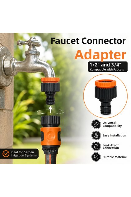 1/2” – 3/4” Universal Faucet Adapter Set – Garden Irrigation Hose Connection Apparatus