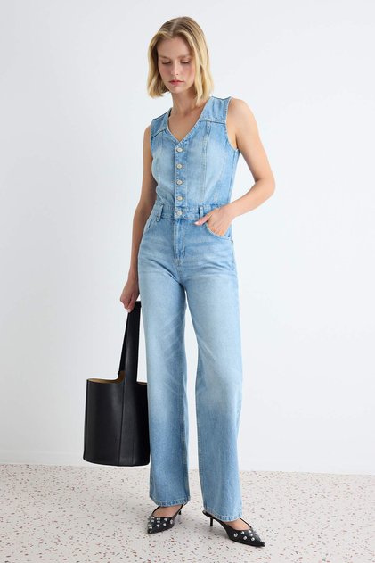 Salopetă din denim albastru, 100% bumbac, cu nasturi TWOAW27TU00001