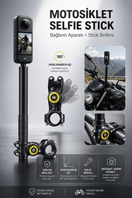 Motobros Insta 360 Çubuk Selfie Stick (GÖRÜNMEZ) One X5 / X4 / X3