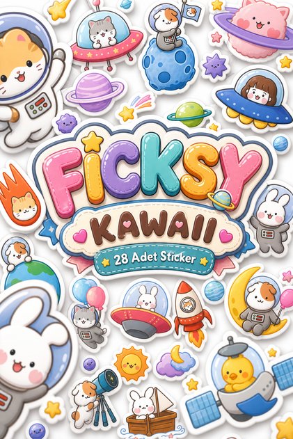 مجموعة ملصقات Kawaii Kozmik Animals - 28 قطعة من ملصقات الفضاء والكوكب ورائد الفضاء والنجوم