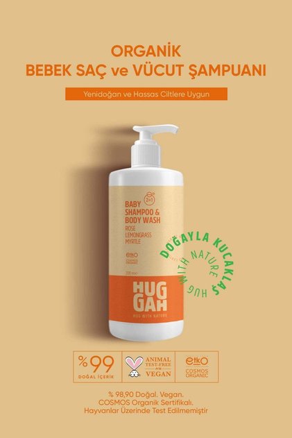 Organik Bebek Saç ve Vücut Şampuanı(2in1) 320ml–Hassas Cilt-Göz Yakmayan-Konak Karşıtı-Kolay Tarama
