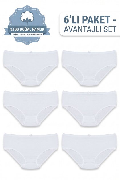 Girl's White Ribbed Bato Panties 6-Piece