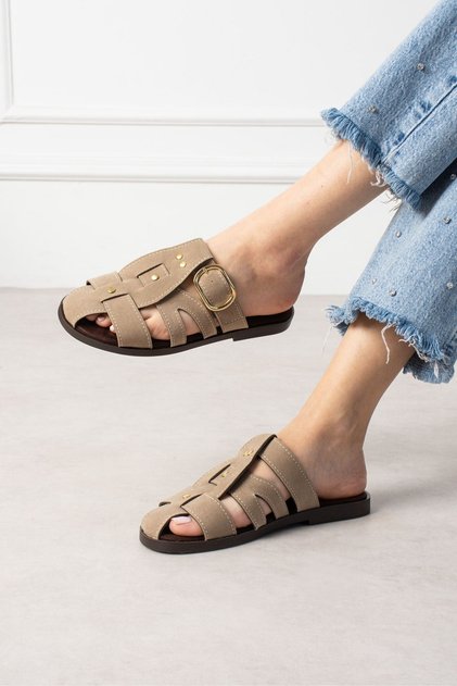Visby Mink Suede Buckle Multi-Strap Premium Women's Slippers