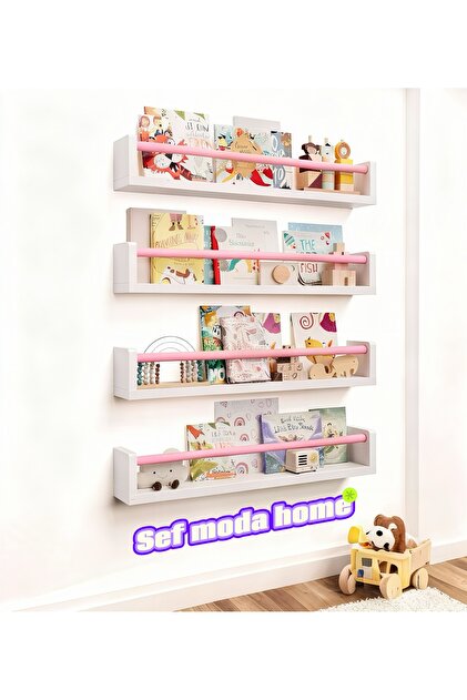 4’lü mdf’lam montessori raf&kitaplık pembe çıta
