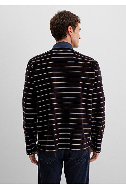 Mavi Çizgili Polo Yaka Kahverengi Erkek Sweatshirt M0S10470-89103