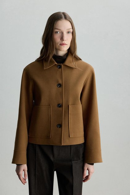 Camel Cep Detailled Short Coat