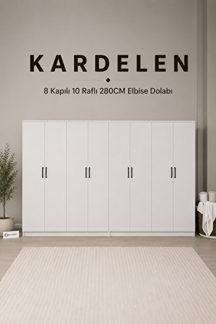 midoser Kardelen Serisi Mat Beyaz 6 Kapaklı 10 Raflı 2 Askılı 240