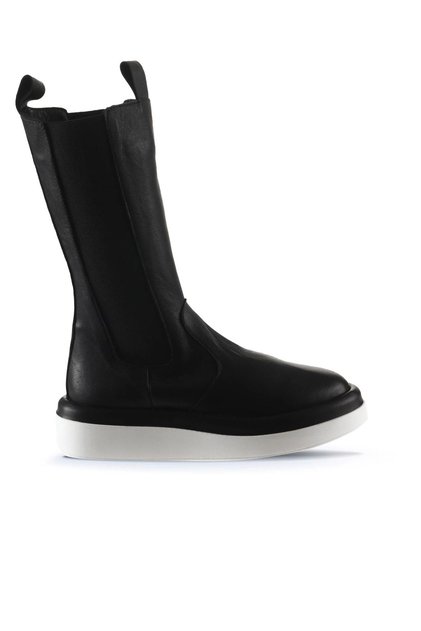Black Black Leather Women's Wedge Heeled Boots 01Wt5800