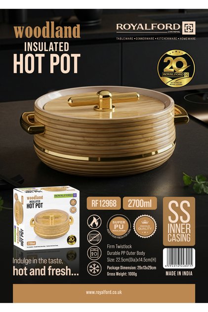 2700ml Woodland Insulated Hotpot Casserole RF12968 Stainless Steel Inner, PP Outer Body