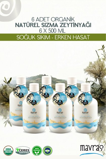 6 Adet - Erken Hasat Soğuk Sıkım Natürel Sızma Zeytinyağı 500ml