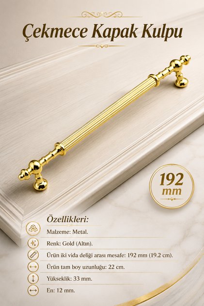 Furniture Drawer Kitchen Cabinet Wardrobe Handles Handle Handle Gold Gold Metal Handle 192 Mm- 19.2 cm