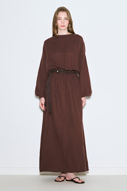 manuka brown dress CUP LONG SLEEVE DRESS BROWN