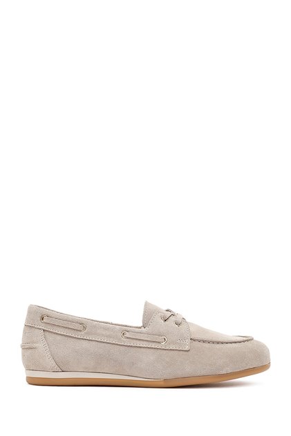 Women's Beige Lace-Up Suede Leather Shoes 26Pfd370810