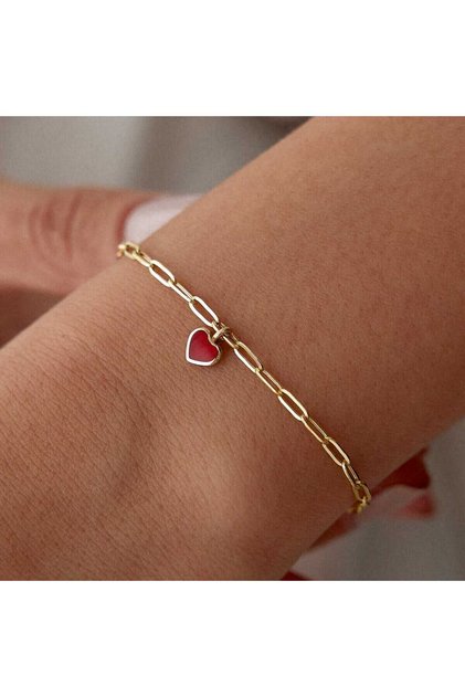 Kırmızı Kalp Charm Ataç Bileklik