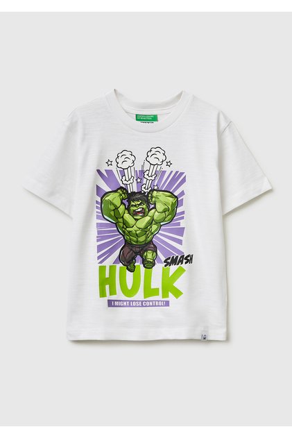 Boy's white hulk print crew neck t-shirt