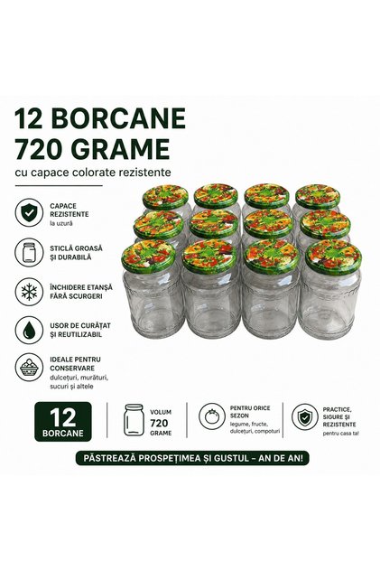 Borcan de sticlă 720 ml - Set de 12