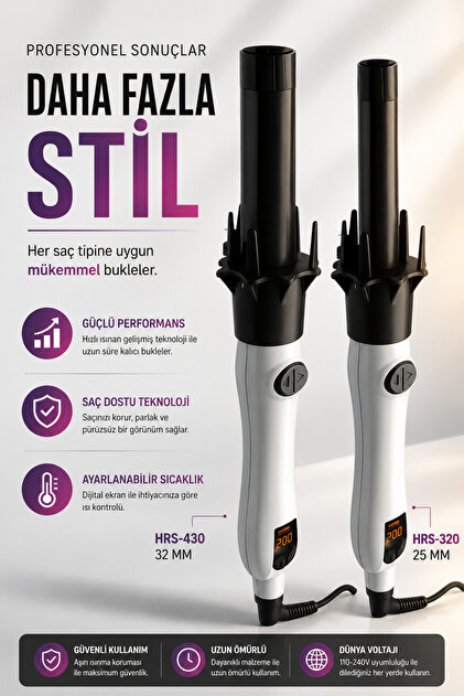 Hairens HRS-430 Otomatik Saç Maşası 32 mm Kalın Su Dalgası Fiyatı