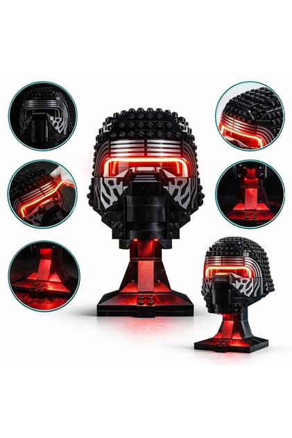Set Constructie Casca Kylo Ren Star Wars, 529 Piese de Asamblat, Model 3D Detaliat Lumini LED Rosii