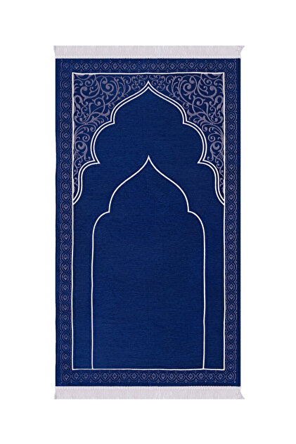 Navy Blue Solid Color Embossed Special Woven Prayer Rug