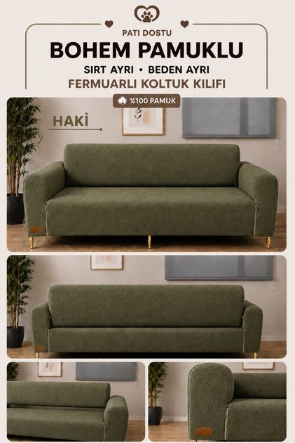 LÜX PAMUKLU BOHEM KUMAŞ - KOLTUK, KANEPE KILIFI, SIRT AYRI, BEDEN AYRI FERMUARLI DİKİM. KOLTUĞUNUZU KOMPLE KAPATIR KOLTUK ÜZERİNDEN KAYMA YAPMAZ. PATİ DOSTU KALIN VE DAYANIKLI