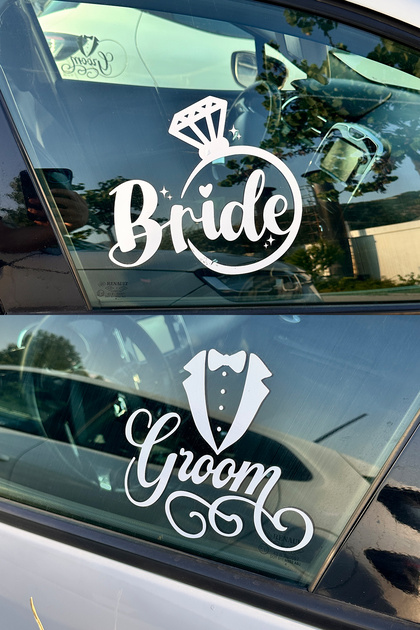 Bride & Groom Written Car Window Sticker - Wedding Car Decoration - Bride & Groom Written Decal 20cm