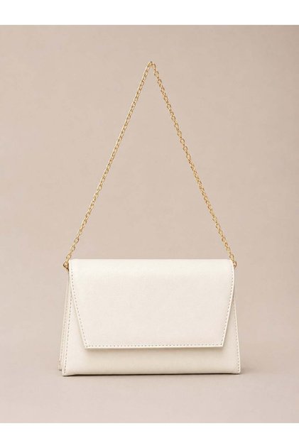 White Bag with Leather Look Chain Strap for Women - Stylish Portfolio Clutch