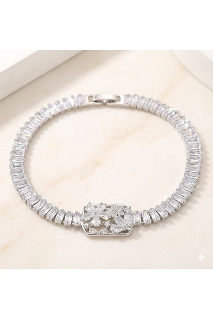 Rectangular Multi-Flower Waterway Baguette Women's Bracelet-(17+2 cm)