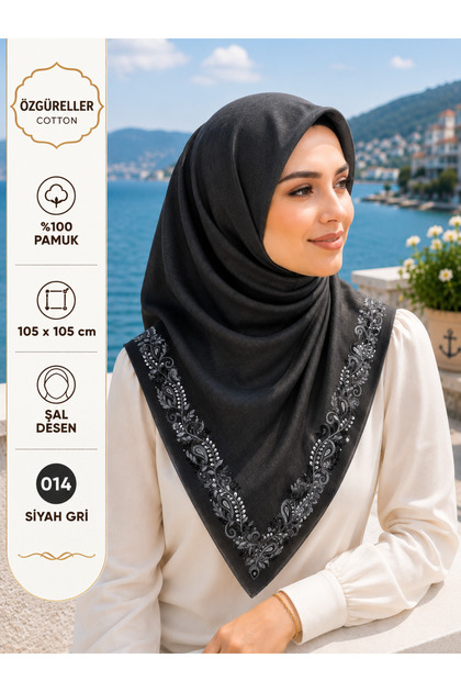 Özgüreller, 105x105 cm Etnik İçi Boş Desen Yazma,%100 Pamuklu Hediyelik Terletmeyen Kaymayan Tesettür