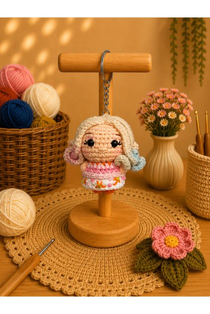 Amigurumi Knitted Keychain - Handmade Bag Accessory and Gift Figure Eni̇d