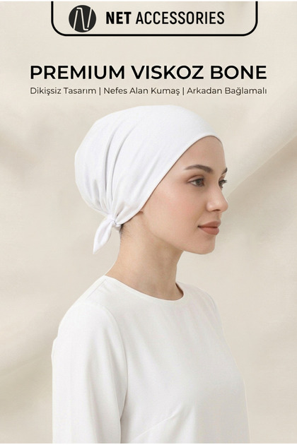 White Seamless Tie-Up Women's Bonnet Practical Viscose