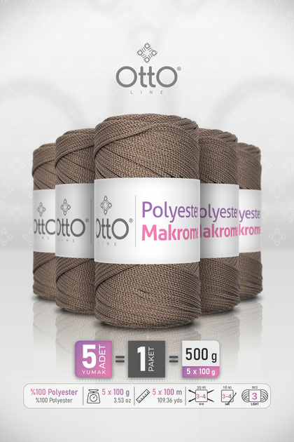 POLIESTER MAKROME • Mink • 5 komada × 100 gr / 100 m • 2 mm • Konac za jastučiće, torbe, dodatke