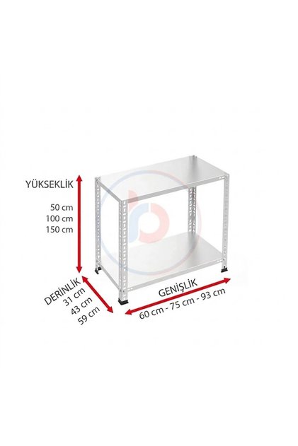 2 Katlı Galvaniz Çelik Raf - Depo, Arşiv, Kiler, Dosya, Market Rafı 31x75 cm-50 cm-0.70 mm