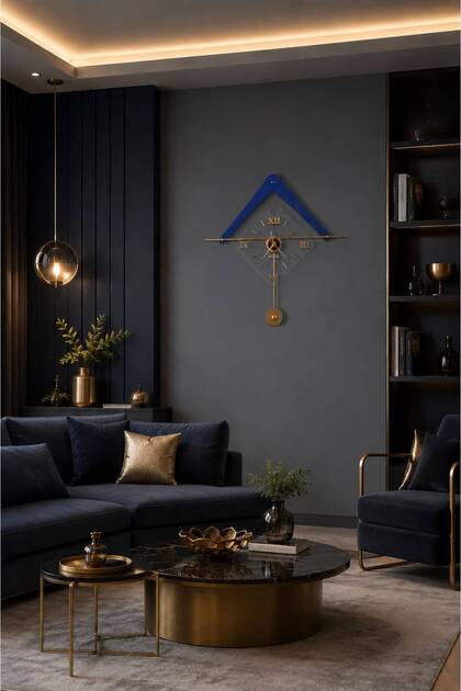 | Astra Lux Klasik - 75x75cm Lacivert Gold Duvar Saati - Romen Rakamlı Camlı Tasarım - Sessiz