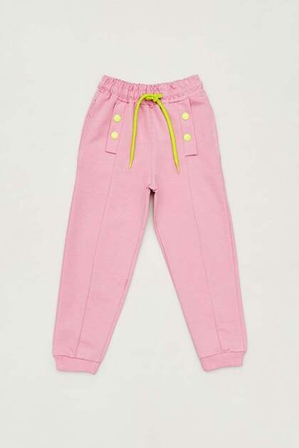 Basic Lace-Up Waist Button Detailed Girl's Sweatpants