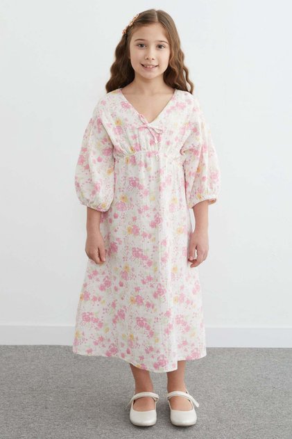 100% Cotton Floral Patterned Girl's Dress