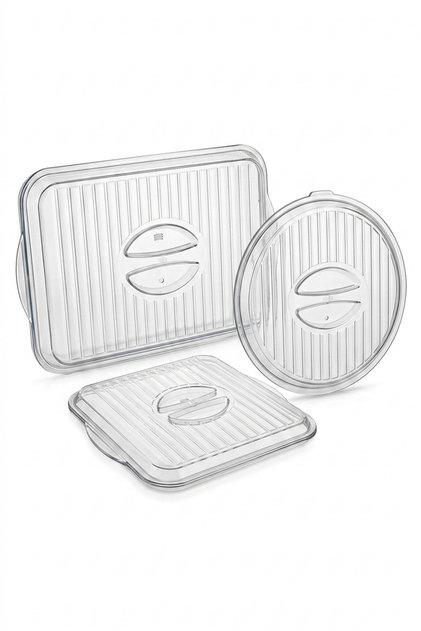 3-Piece Pyrex Lid Set (Rectangular-40 × 27 cm + Square-28.2 × 31.75 cm + Round-32 cm Diameter) – Transparent Storage and Protection Lids