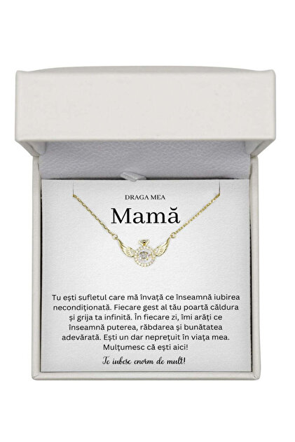 Bijuterie Guardian Angel Auriu Cadou pentru Mama de Ziua Ei, Mesaj de Dragoste, Cutie Eleganta cu LED-Uri, Zirconiu Cubic, Lungime: 40-45cm