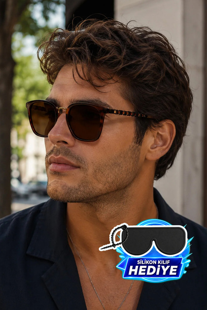 Unisex Brown Glass Brown Frame Sunglasses with Handle Detail