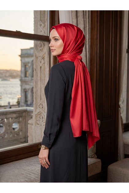 %100 Saf İpek Şal İnce Saten Vual Dokuma Düz Renk 90x210 Şal