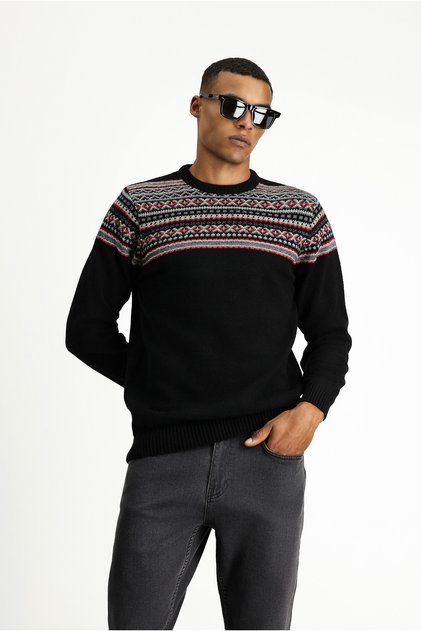 Crew Neck Slim Fit Slim Fit Woolen Patterned Knitwear Sweater