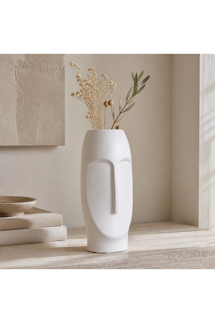 Stoneface Series Minimalist Soyut Yüz Vazo / Heykel – Modern Dekoratif Obje 23 CM - Beyaz Renk
