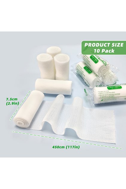 7.5 سم × 450 سم، 10 قطع من ضمادات PBT/ضمادات مرنة ذات لب قطن ، ملحقات للإسعافات الأولية