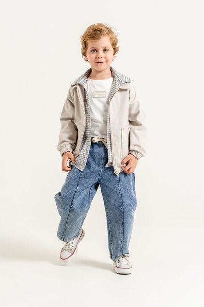 Boy's Gabardine Bomber Jacket, Plaid Shirt, T-Shirt and Jeans 4-Piece Set 9100 Spr