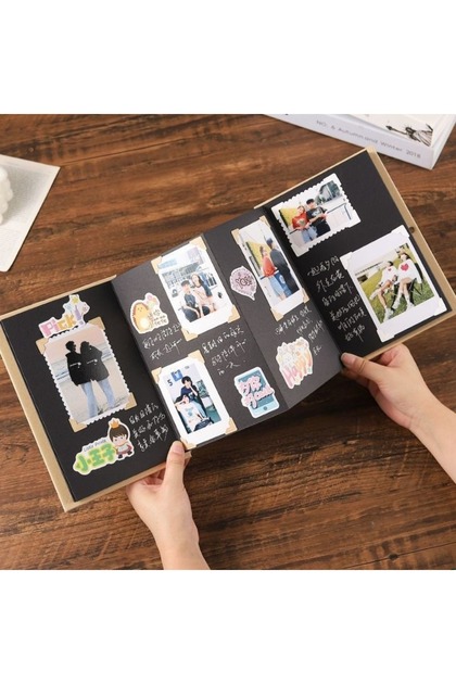 Black-21X15cm 10 Pages Accordion Folding Diy Small Photo Album This Kraft Paper Growing Souvenir Boo